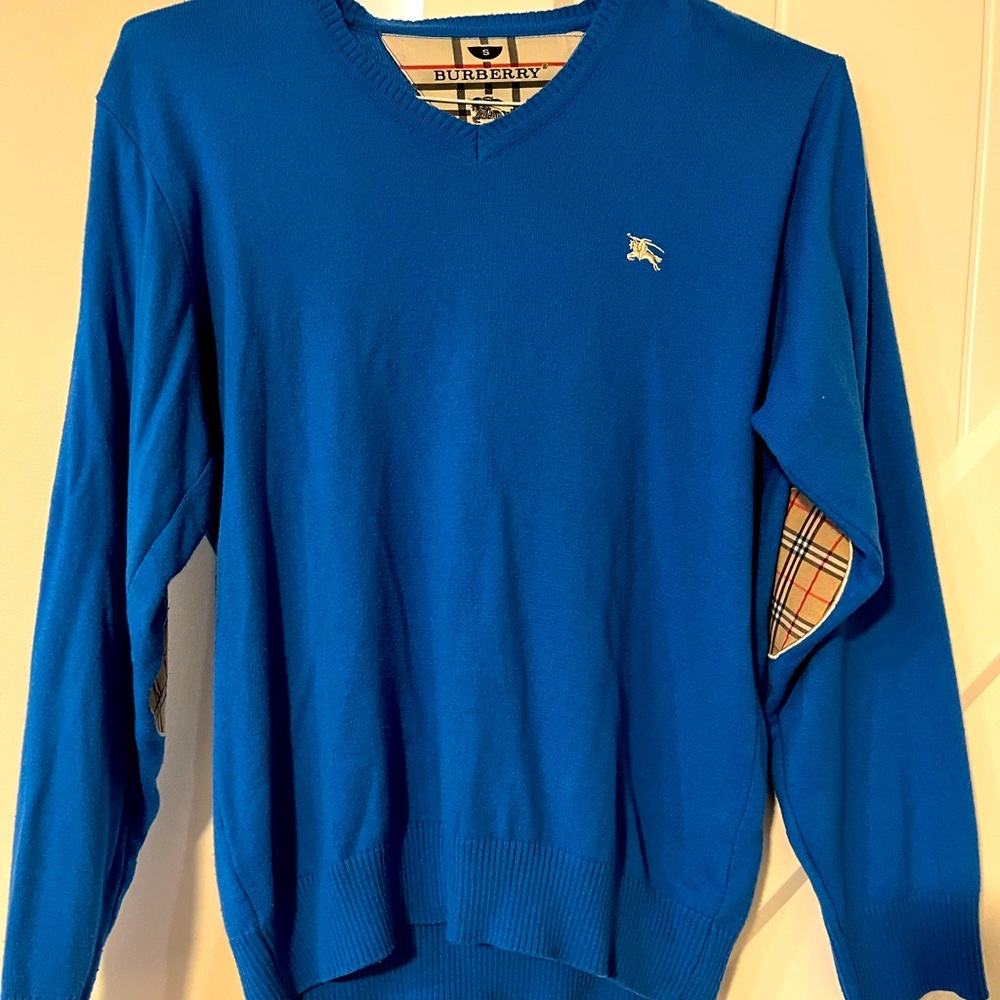 Mens V Neck Sweater W/ Burberry Check